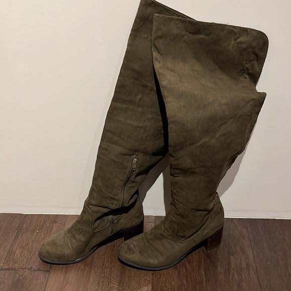 Women’s JustFab Over The Knee Boots, olive green alle WC size 11 zipper - Picture 6 of 10